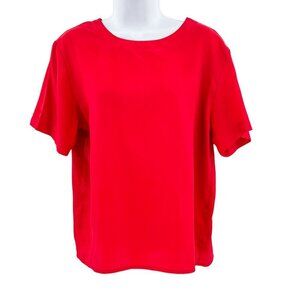 Vintage 80's Silky Short Sleeve Sara Stephen Relaxed Fit Blouse Top Red Shirt Sm